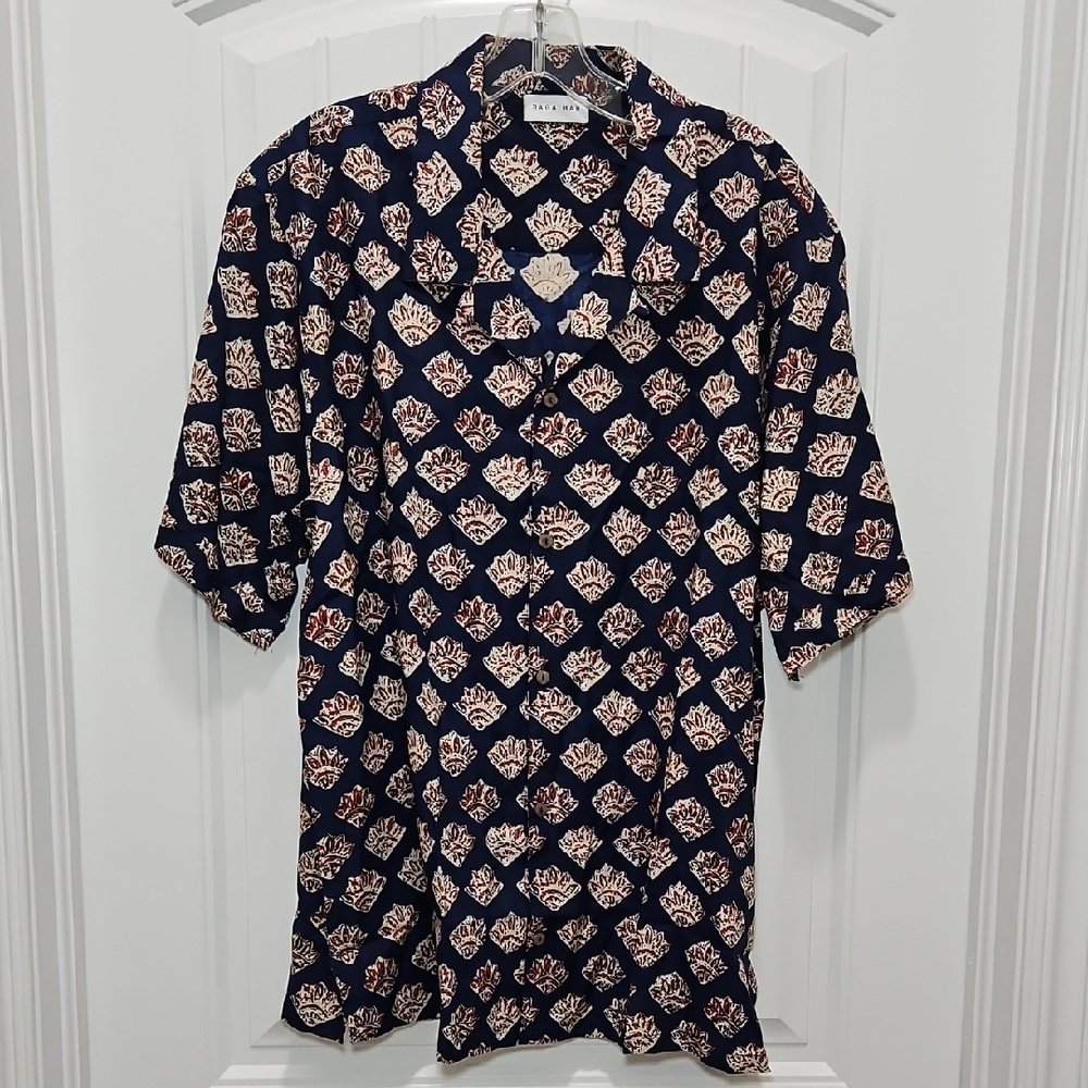 Raga Man Button Up Camp Shirt Cuban Collar Tropical XXL
